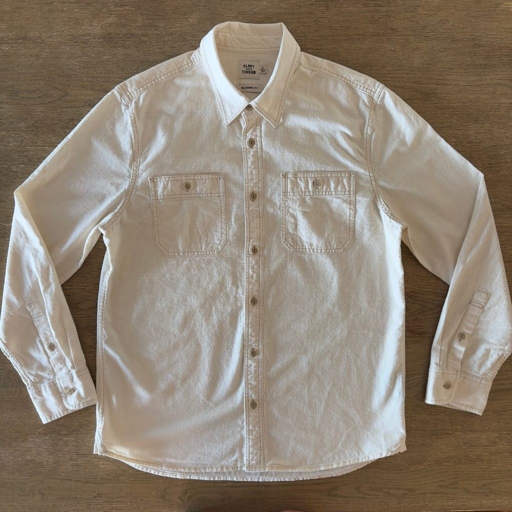 Flint and Tinder Classic Fit 100% Cotton Cream Long Sleeve Button Down Shirt-Lg
